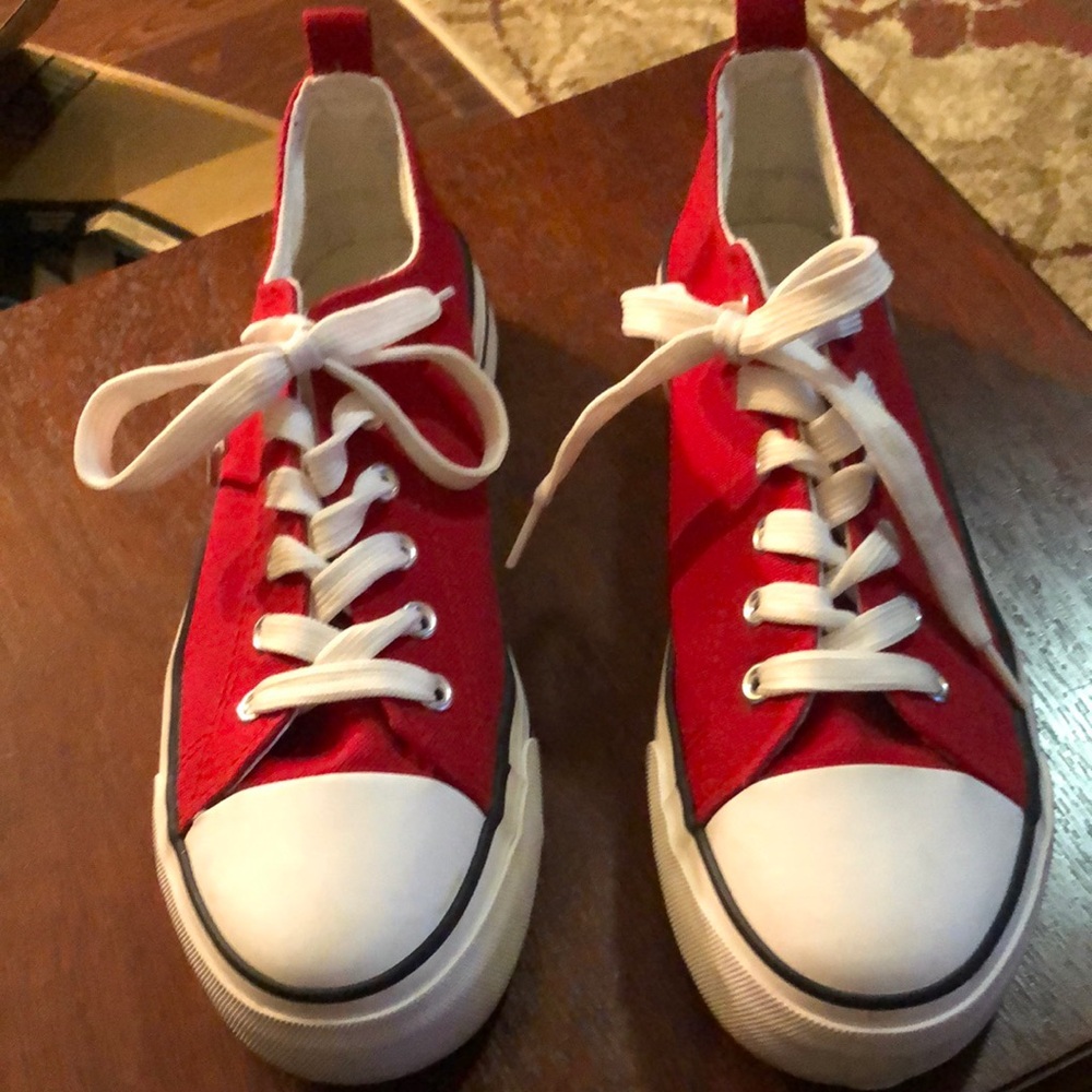 Red Canvas Sneakers with White Laces